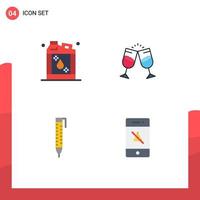 Set of 4 Commercial Flat Icons pack for bottle pen liquid juice design Editable Vector Design Elements