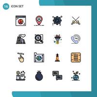 Mobile Interface Flat Color Filled Line Set of 16 Pictograms of search production gear pollution sport Editable Creative Vector Design Elements