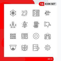 Modern Set of 16 Outlines and symbols such as home handle note door web Editable Vector Design Elements