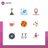 Mobile Interface Flat Color Set of 9 Pictograms of set tea army love coffee Editable Vector Design Elements