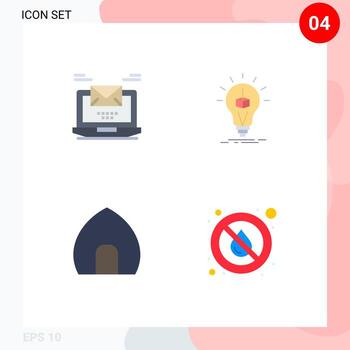 grupo de 4 iconos planos signos y símbolos para la bombilla de correo electrónico de la caja de la computadora que construye elementos de diseño vectorial editables vector