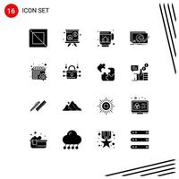 Modern Set of 16 Solid Glyphs and symbols such as settings gear lotus calendar complete Editable Vector Design Elements