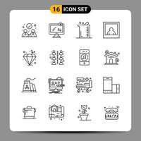 Paquete de 16 iconos negros símbolos de contorno signos para diseños receptivos sobre fondo blanco 16 iconos establecen fondo de vector de icono negro creativo