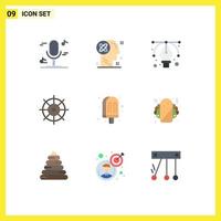 Pictogram Set of 9 Simple Flat Colors of meal food design drink gear Editable Vector Design Elements