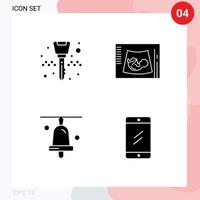 Set of 4 Vector Solid Glyphs on Grid for equipment bell taxi sonogram school Editable Vector Design Elements