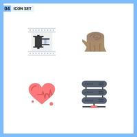 Modern Set of 4 Flat Icons and symbols such as cinema heart movie reel wood science Editable Vector Design Elements