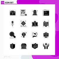 16 Universal Solid Glyph Signs Symbols of document content development archive female web developer Editable Vector Design Elements