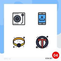 Set of 4 Modern UI Icons Symbols Signs for audio bracelet player mobile application jewel Editable Vector Design Elements