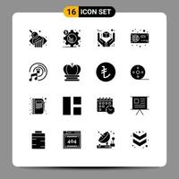 Universal Icon Symbols Group of 16 Modern Solid Glyphs of vga hardware great fan product Editable Vector Design Elements