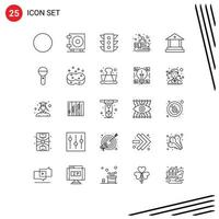 Pack of 25 Modern Lines Signs and Symbols for Web Print Media such as media banking navigation bank education Editable Vector Design Elements