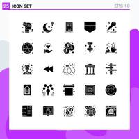 Set of 25 Commercial Solid Glyphs pack for hobbies mic theology shield success Editable Vector Design Elements