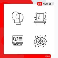 Creative Set of 4 Universal Outline Icons isolated on White Background Creative Black Icon vector background