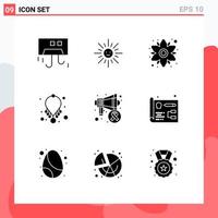 Group of 9 Modern Solid Glyphs Set for speaker jewelry spring fashion plant Editable Vector Design Elements