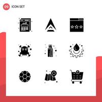 Modern Set of 9 Solid Glyphs Pictograph of connector poison engine death search Editable Vector Design Elements