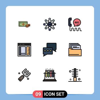 Set of 9 Vector Filledline Flat Colors on Grid for development coding rank browser contact Editable Vector Design Elements