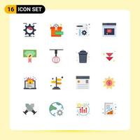 Mobile Interface Flat Color Set of 16 Pictograms of health website business web internet Editable Pack of Creative Vector Design Elements