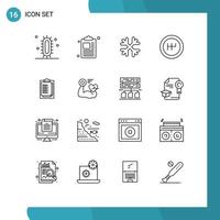 Modern Set of 16 Outlines Pictograph of presentation report card snow notepad gearshift Editable Vector Design Elements