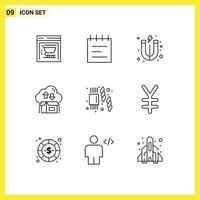 Mobile Interface Outline Set of 9 Pictograms of currency sweet market supermarket package Editable Vector Design Elements