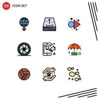 User Interface Pack of 9 Basic Filledline Flat Colors of superstar movie star office featured star right Editable Vector Design Elements