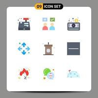 Pictogram Set of 9 Simple Flat Colors of podium full screen correct enlarge player Editable Vector Design Elements