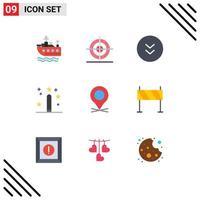 User Interface Pack of 9 Basic Flat Colors of map programing circle magic design Editable Vector Design Elements