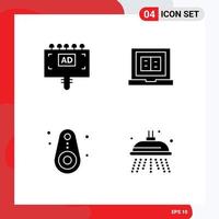 4 Universal Solid Glyphs Set for Web and Mobile Applications ad devices signboard laptop tracked Editable Vector Design Elements