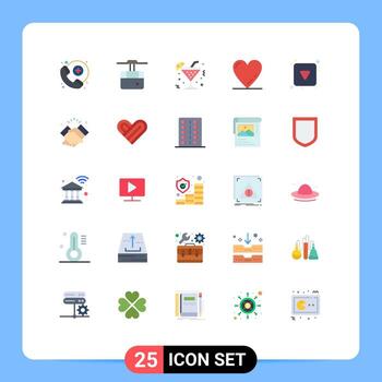 conjunto de color plano de interfaz móvil de 25 pictogramas del botón de reproducción de bebida de flecha completa como elementos de diseño vectorial editables vector