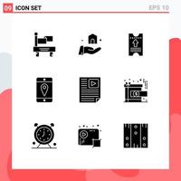 User Interface Pack of 9 Basic Solid Glyphs of video paper hotel page cell Editable Vector Design Elements
