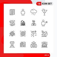 16 Universal Outlines Set for Web and Mobile Applications coffee hot rain party glass Editable Vector Design Elements