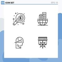 Set of 4 Modern UI Icons Symbols Signs for find skill investment business head Editable Vector Design Elements