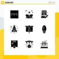 Universal Icon Symbols Group of 9 Modern Solid Glyphs of finance space business rocket jam Editable Vector Design Elements