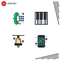 Mobile Interface Filledline Flat Color Set of 4 Pictograms of communication school dial pad piano call Editable Vector Design Elements