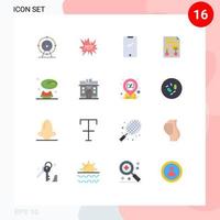 Group of 16 Flat Colors Signs and Symbols for document process phone paper iphone Editable Pack of Creative Vector Design Elements