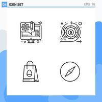 Modern 4 Line style icons Outline Symbols for general use Creative Line Icon Sign Isolated on White Background 4 Icons Pack Creative Black Icon vector background