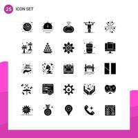 Pack of 25 Modern Solid Glyphs Signs and Symbols for Web Print Media such as fire strength security physical discipline Editable Vector Design Elements