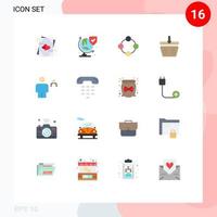 Modern Set of 16 Flat Colors Pictograph of avatar shapping baby rattle cart toy Editable Pack of Creative Vector Design Elements