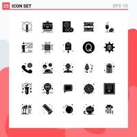 Set of 25 Commercial Solid Glyphs pack for glass computer computers component signal Editable Vector Design Elements