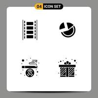 Set of 4 Vector Solid Glyphs on Grid for animation cigarette filmstrip diagram smoking Editable Vector Design Elements