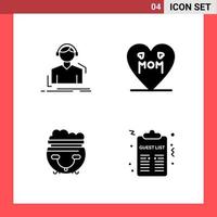 4 Icon Pack Solid Style Glyph Symbols on White Background Simple Signs for general designing Creative Black Icon vector background