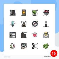 16 Universal Flat Color Filled Lines Set for Web and Mobile Applications saver bulb global garden shower Editable Creative Vector Design Elements