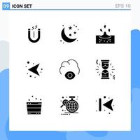 Set of 9 Vector Solid Glyphs on Grid for eye left drop network arrows Editable Vector Design Elements