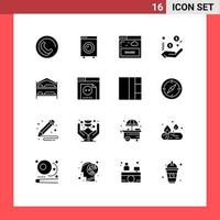 16 Universal Solid Glyphs Set for Web and Mobile Applications bedroom sign interface hand business Editable Vector Design Elements