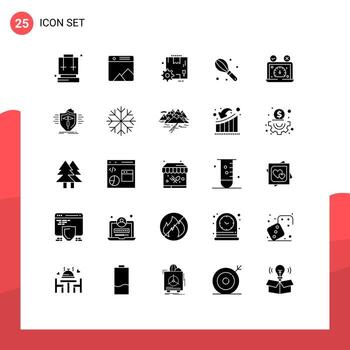 conjunto de glifos sólidos de interfaz móvil de 25 pictogramas de elementos de diseño de vector editables manuales de cable de caja de prueba de velocidad de rendimiento