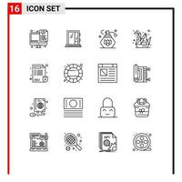 Set of 16 Modern UI Icons Symbols Signs for hospital paper repair origami design Editable Vector Design Elements