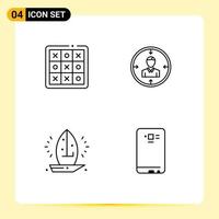 Mobile Interface Line Set of 4 Pictograms of tac personal tic tac toe employee resume Editable Vector Design Elements