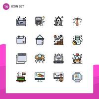 Universal Icon Symbols Group of 16 Modern Flat Color Filled Lines of calender cinema pray tool hoe Editable Creative Vector Design Elements