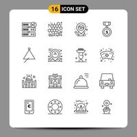 16 User Interface Outline Pack of modern Signs and Symbols of audio insignia viscous badges placeholder Editable Vector Design Elements