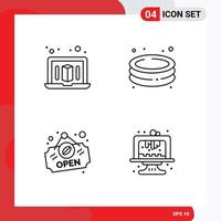 4 User Interface Line Pack of modern Signs and Symbols of laptop baking swim open cake Editable Vector Design Elements