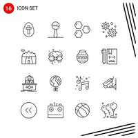 colección de 16 iconos vectoriales en estilo de línea símbolos de contorno perfecto de píxel para signos de icono de línea web y móvil sobre fondo blanco 16 iconos fondo de vector de icono negro creativo