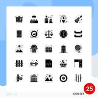 Universal Icon Symbols Group of 25 Modern Solid Glyphs of safe instrument candle guitar person Editable Vector Design Elements